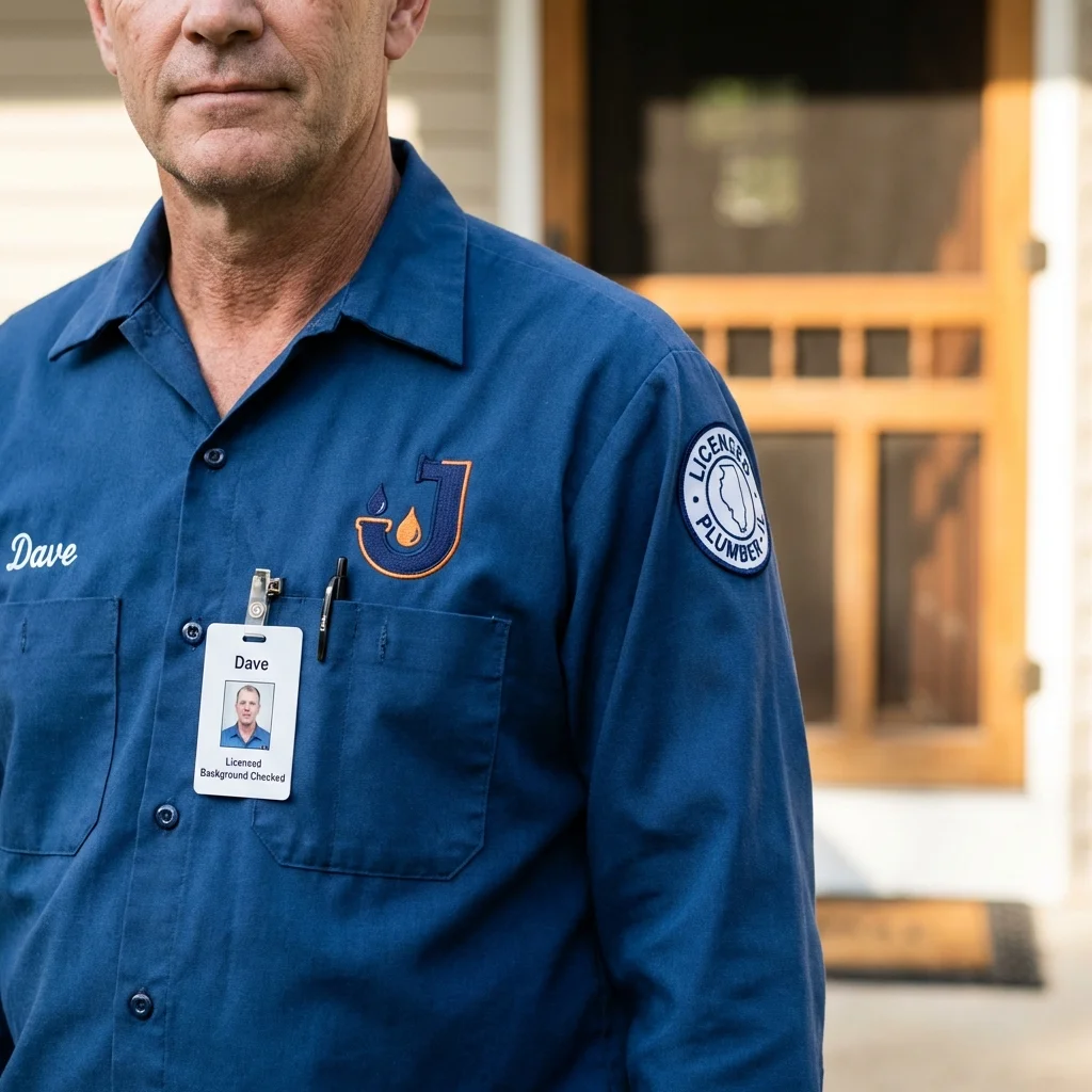Licensed plumber showing ID badge in Wilsonville, OR