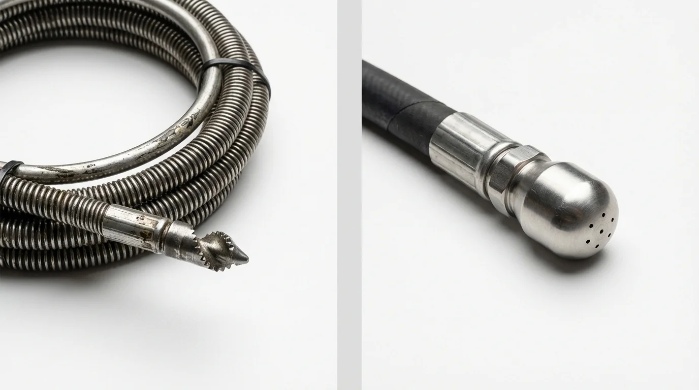 Drain snake cable and hydro jetting nozzle used for drain cleaning in Wilsonville, OR