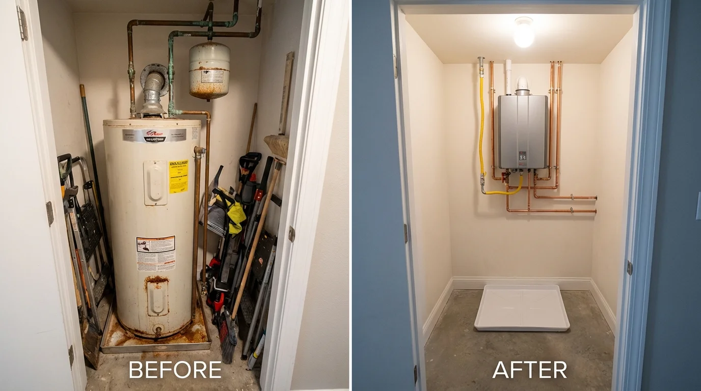 Tank water heater versus wall-mounted tankless unit comparison for Wilsonville, OR homeowners