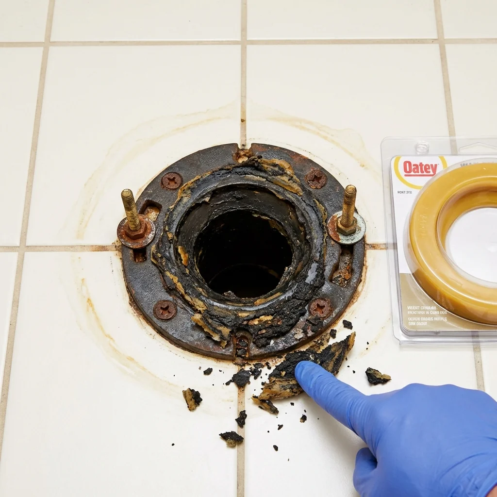 Failed wax ring showing water seepage at the base of a toilet in a Wilsonville, OR home