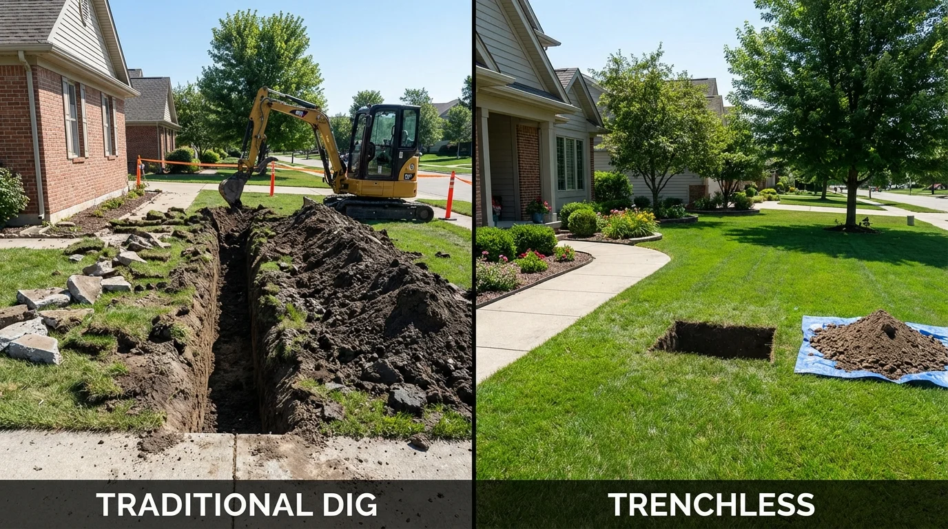 Trenchless sewer repair with minimal yard damage versus traditional excavation in Wilsonville, OR